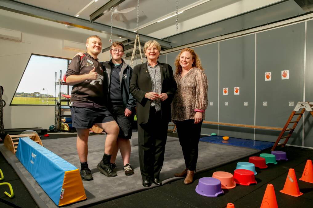 Member for Western Province Gayle Tierney has official opened the Merri River School with the help of school captains Jacob and Ethan and school sub- committee member Kylie Gaston. Picture by Chris Doheny