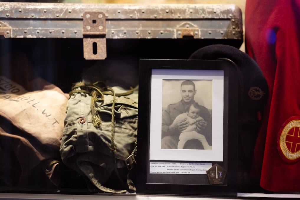 A photo of four-month-old David Carroll with his dad Bill before he was sent to Vietnam. It is on display at the RSL in Warrnambool. Picture by Sean McKenna