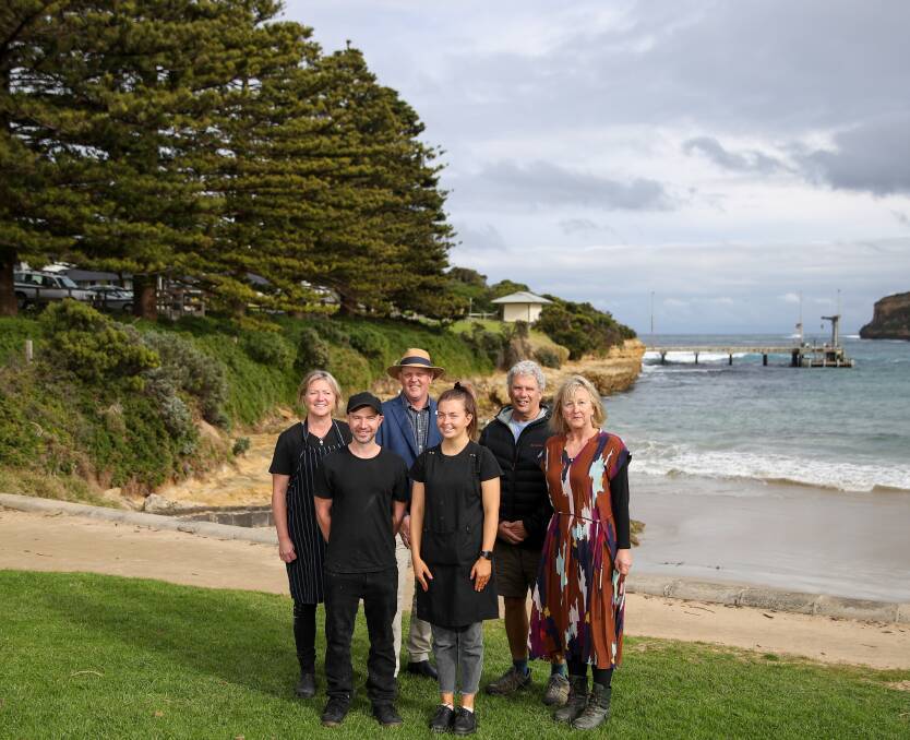 New Look: Lisa Togni, Aaron Snibson, Cr Jamie Vogels, Lily Delaney, Jon McLeod and Kayleen Deppeler have welcomed a funding boost from the state government whichwill help give Port Campbell a new look Picture: Morgan Hancock