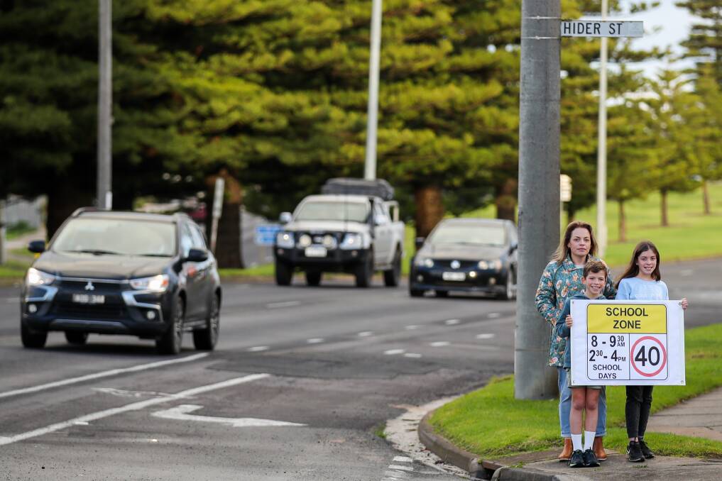 Push for action: The council will meet with Regional Roads Victoria this month about a dangerous stretch of Raglan Parade. Donna Monaghan, and children Fletcher and Ella, both 11, are campaigning for safety upgrades.