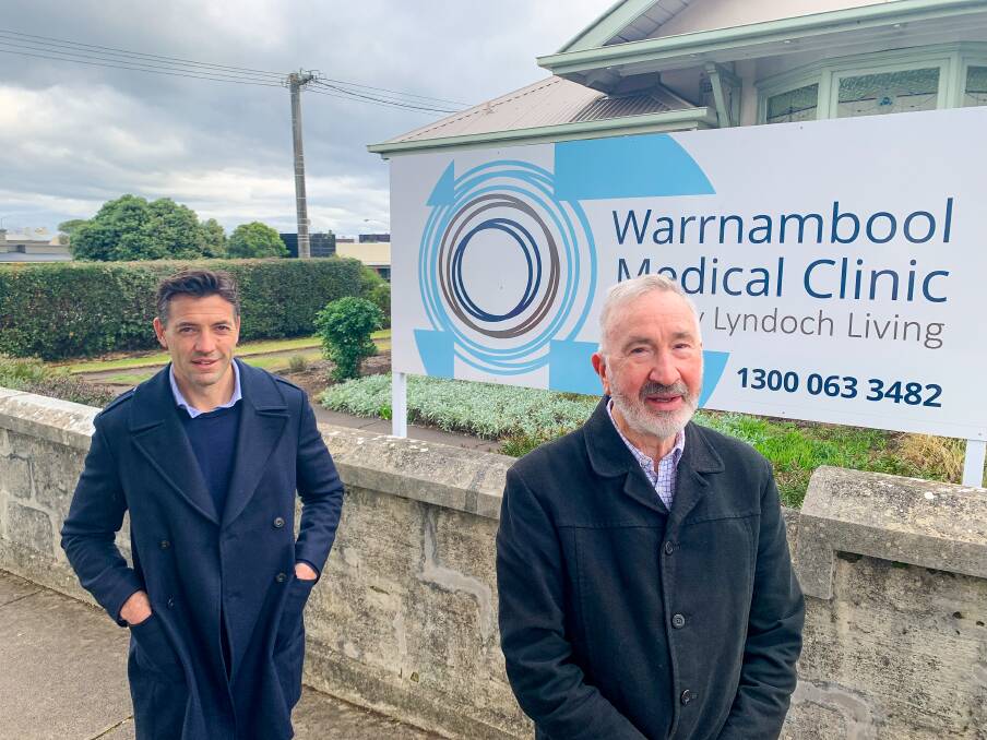 Changing hands: Real estate agent Danny Harris with one of the former owners Dr John Philpot at the medical centre building that has just sold to a local investor.