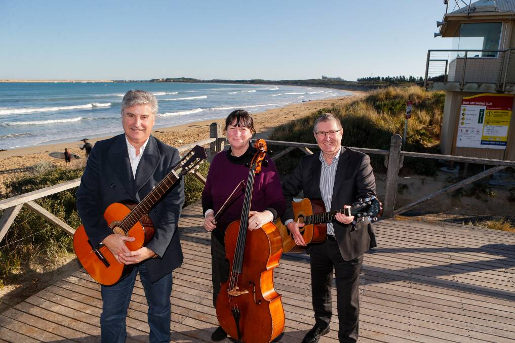 High note: Tony Herbert, Fiona Pugh and Peter Schneider want to see a music conservatorium established in Warrnambool. Picture: Anthony Brady 