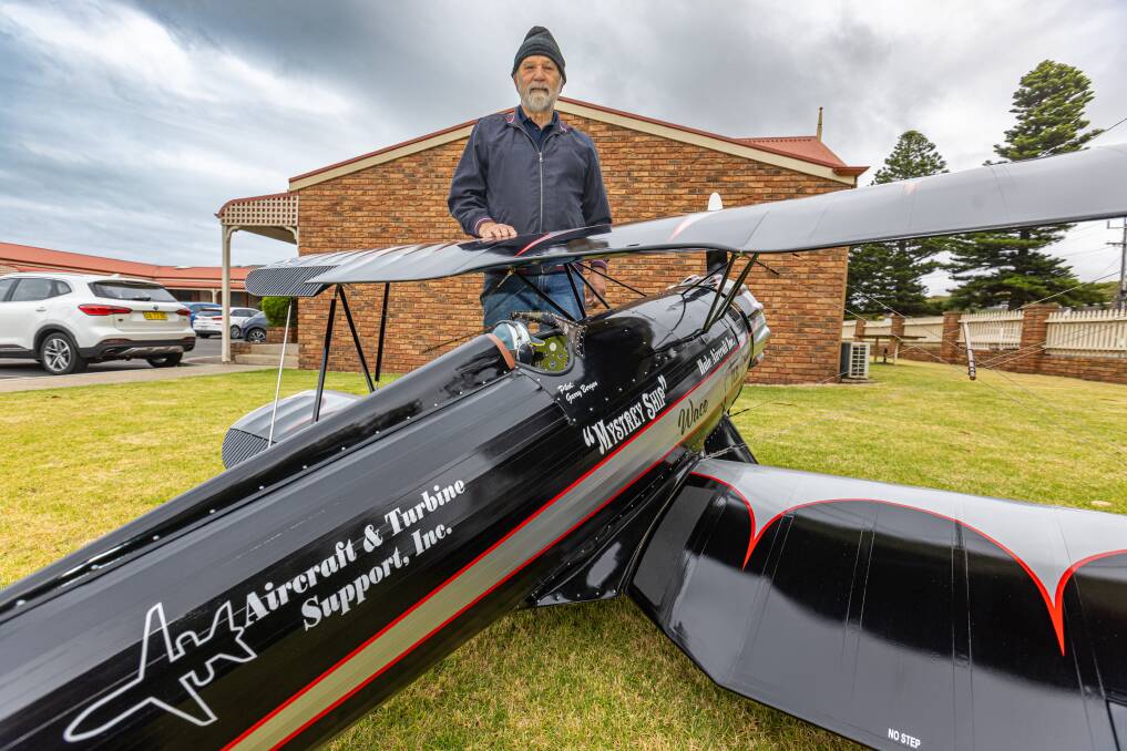 Garry Bergen spent more than two years building his model Waco biplane which will be on show at the fun-fly event near Koroit at the weekend. Picture by Eddie Guerrero 