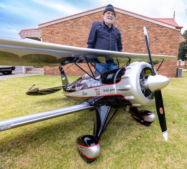 Garry Bergen spent more than two years building his model Waco biplane which will be on show the fun-fly event near Koroit at the weekend. Picture by Eddie Guerrero
