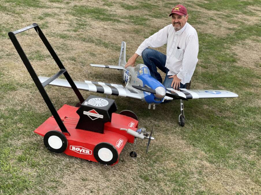 Novalty: Bruce Thompson built a flying lawnmower from scratch and has raced his WWII-era Mustang. Pictures: Katrina Lovell 