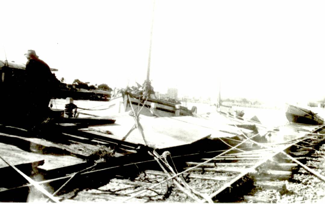 Debris washes up against the railway tracks in the 1946 floods. Picture: Port Fairy Historical Society 