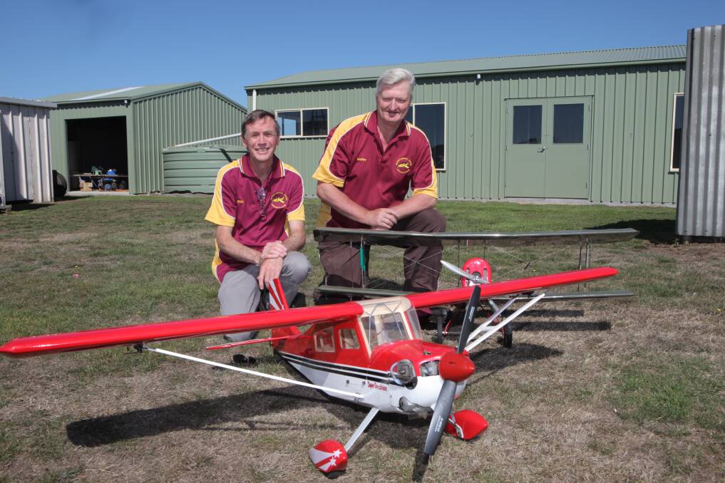 Taking Flgiht: Warrnambool Model Aircraft Club secretary Rod Mitchell and president Harry Knights will be flying their planes at the weekend for the annual Fun Fly weekend. 