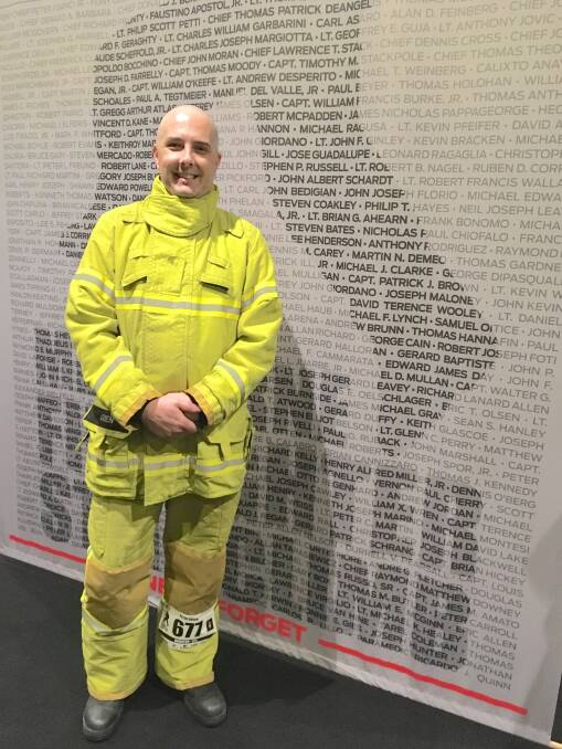 Tough climb: After fighting back from the brink after being diagnosed with PTSD, Peter Green rose to the challenge of doing the Melbourne Firefighter Stair Climb.