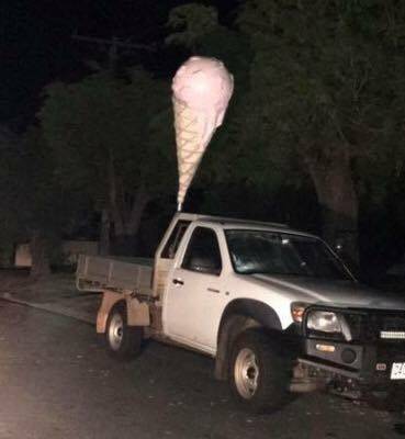 The last time the ice cream cone was stolen, someone put it on another person's ute as a joke.