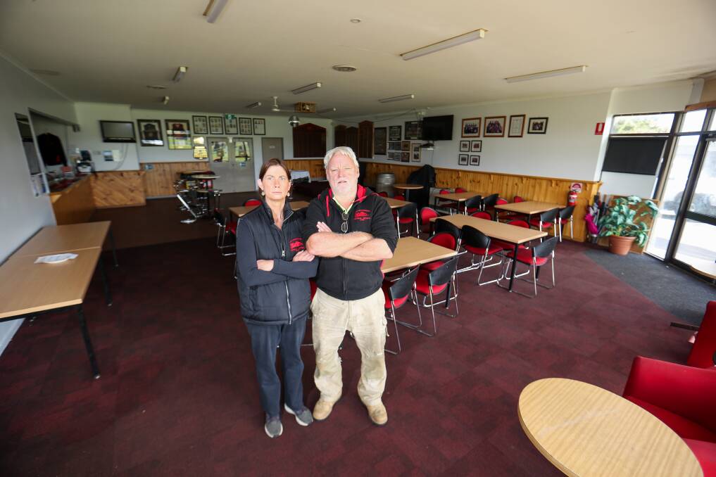 Not Happy: East Warrnambool Football Netball Club's Julie Scoble and Robin Membery say they're angry with plans to demolish their social rooms. Picture: Morgan Hancock 