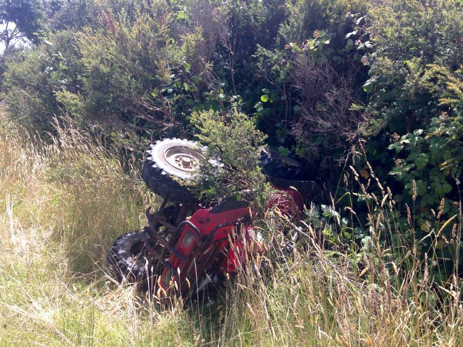 Close call: Bruce Couch doesn't remember the accident near his Nirranda South farm when he was thrown from his quad bike, his head and shoulder landing partly on the sealed road and the quad bike found upside down.