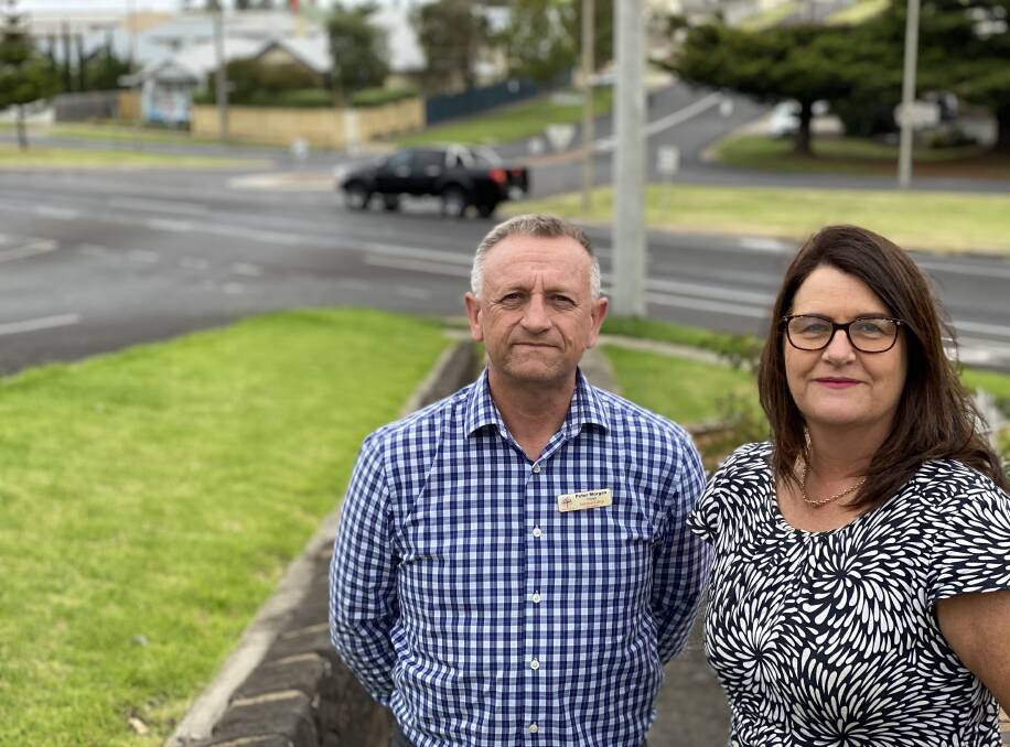 Traffic moves: Emmanuel College principal Peter Morgan and MP Roma Britnell raised concerns about the intersection in March, now it has been earmarked for traffic lights.