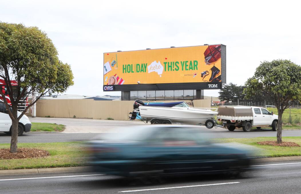 Sign of the times: An advertising sign similar to this one near Dennington could soon go up on Raglan Parade in the CBD and a smaller one on a prominent Liebig Street corner. Picture: Morgan Hancock