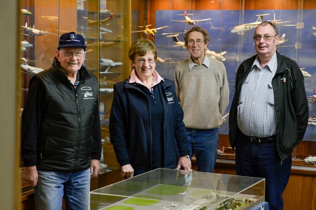 History: Helen Kruger with volunteers Bryan Griffiths, Wes Walter and John Colcott at the Hamilton Ansett Museum which has seen a major increase in visitors this year. Picture: Chris Doheny