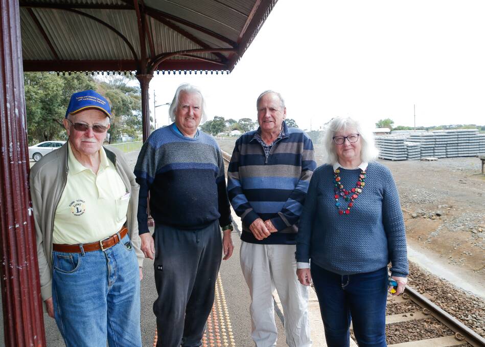 Terang residents Bernie O'Keeffe, John Glazebrook, Ray Worland and Maureen Glazebrook are unhappy about the proposed removal of the snack cart on the Warrnambool to Melbourne train. Picture by Anthony Brady