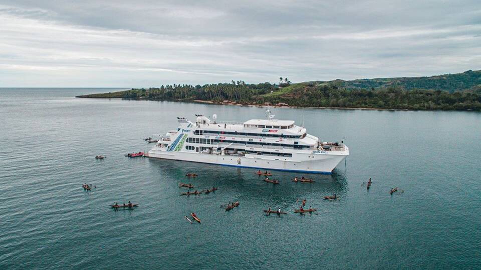Surrounded: The YWAM medical ship anchored off a remote part of PNG.