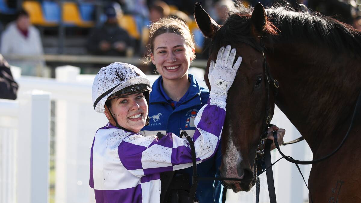 ALL SMILES: Madison Lloyd with Frankie Pinot after her victory in the The Midfield Group Wangoom Handicap. Picture: Morgan Hancock
