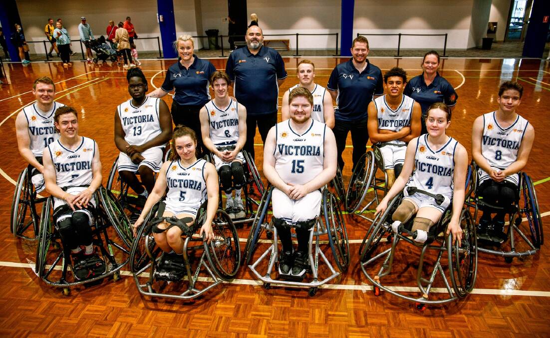 GOOD KNOCK: Jaylen Brown (fourth from right) won bronze for Victoria. Picture: Basketball Victoria