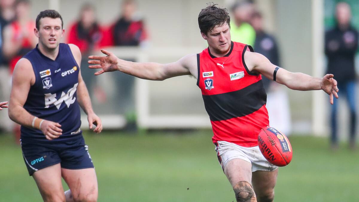 FLYING: Cobden's Jack Hutt was electric as the Bombers stunned Warrnambool on Saturday. Picture: Morgan Hancock