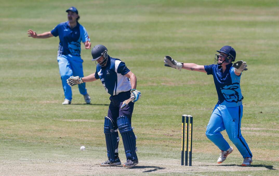 WHAT DO YOU RECKON?: Wesley-CBC players appeal for a wicket against Port Fairy. Picture: Morgan Hancock