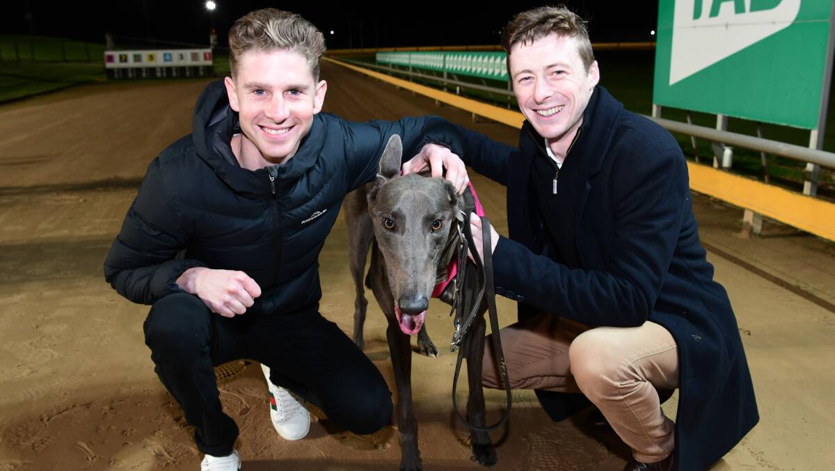 NEW VENTURE: Jockeys Harry Coffey and Jye McNeil, who are part-owners of On The Bit who won on Warrnambool Cup night. Picture: GRV
