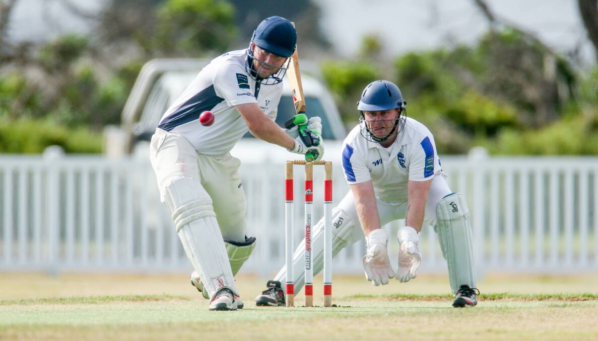 CLOSE WATCH: Yambuk's Christo Rook watches the ball onto the bat. Pictures: Chris Doheny