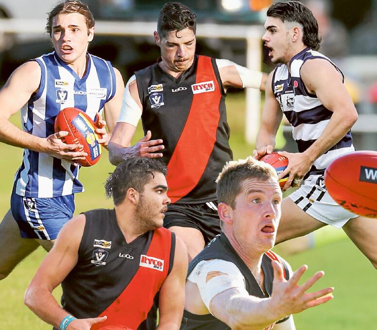 NEW FACES: Russells Creek recruits Aaron McInnes, Dylan Burns, Sam Alberts, Phil Chatfield and Sam Grinter. The Kangaroos have also signed Jacob Lacy, Jyran Chatfield, Nick Alexandrou, Zac Timms and Brad Rees.
