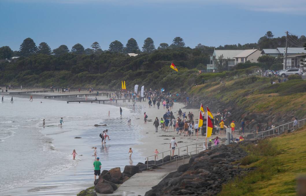 GOOD TURNOUT: Crowds flocked to watch the Shipwreck Coast Swim Series in a COVID-safe manner. Picture: Morgan Hancock