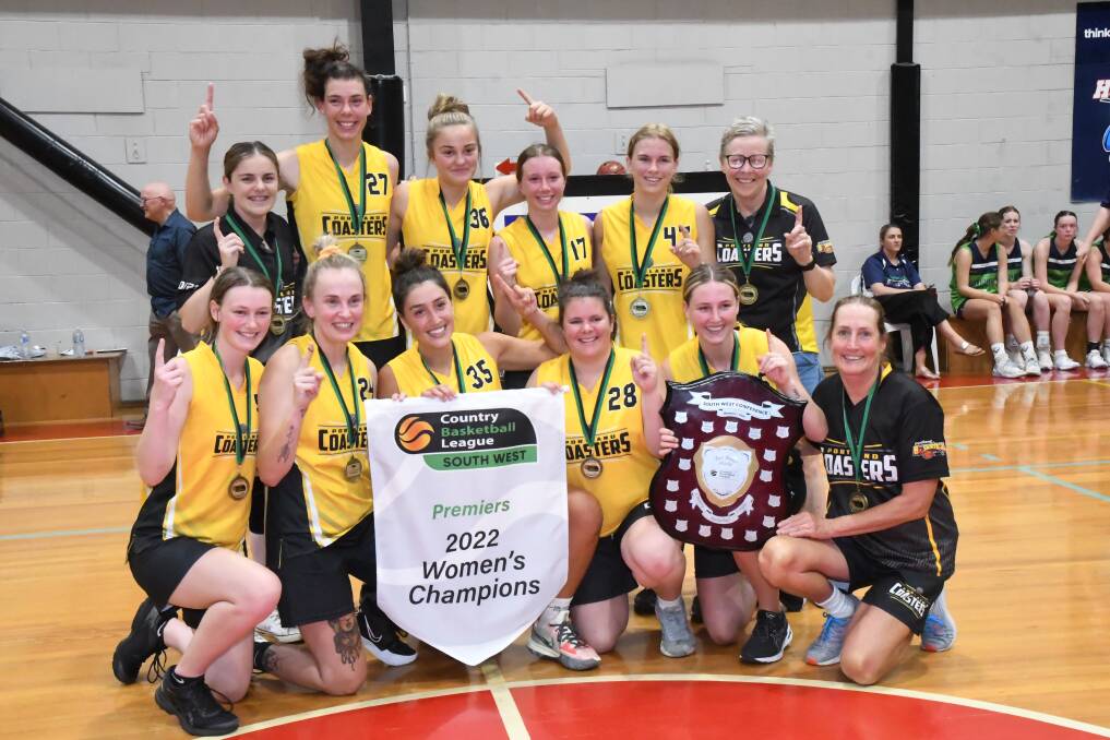 PARTY TIME: Portland Coasters celebrate their Country Basketball League premiership triumph over Warrnambool Mermaids on Saturday night. Picture: Alex Blain