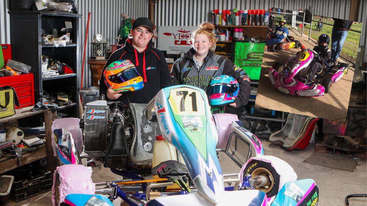 PASSIONATE: Max and Laura Fahey started racing karts after older sister Andrea (inset). Picture: Morgan Hancock