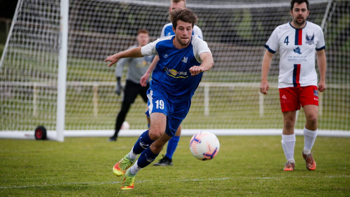 WORKING HARD: Warrnambool Rangers' Isaac Welsh dribbles the ball out of defence. Picture: Anthony Brady
