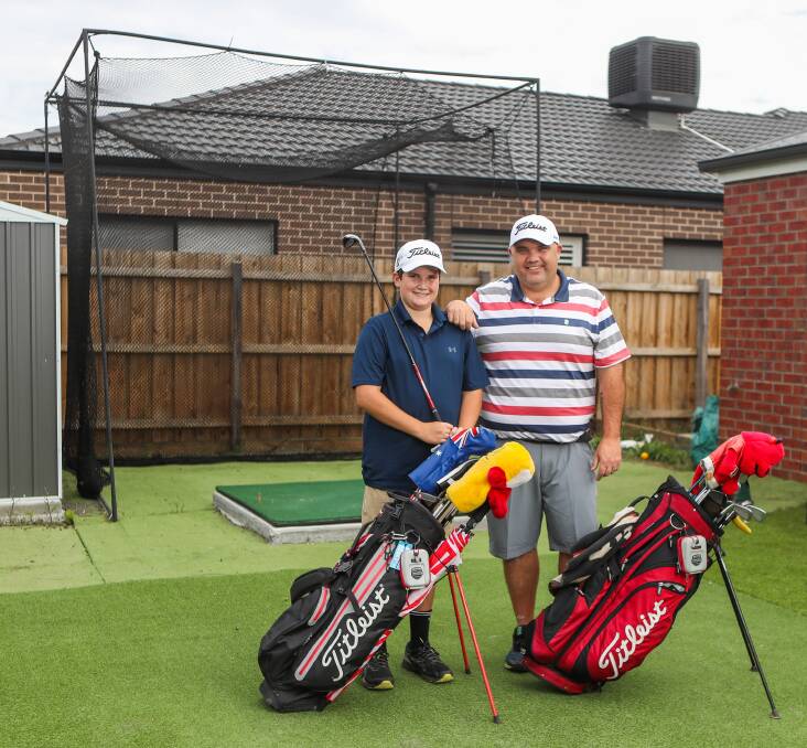 Paul Walker and son Lachie have built a golf complex in their backyard to keep improving in the coronavirus-enforced golf break. Picture: Morgan Hancock