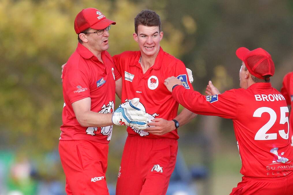 TALENTED: Lochie Worden and Jamie Sabo celebrate a wicket. Picture: Mark Witte