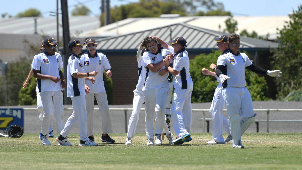 Jesse Mahony-Gilchrist is congratulated after a wicket. Picture: Matt Currill