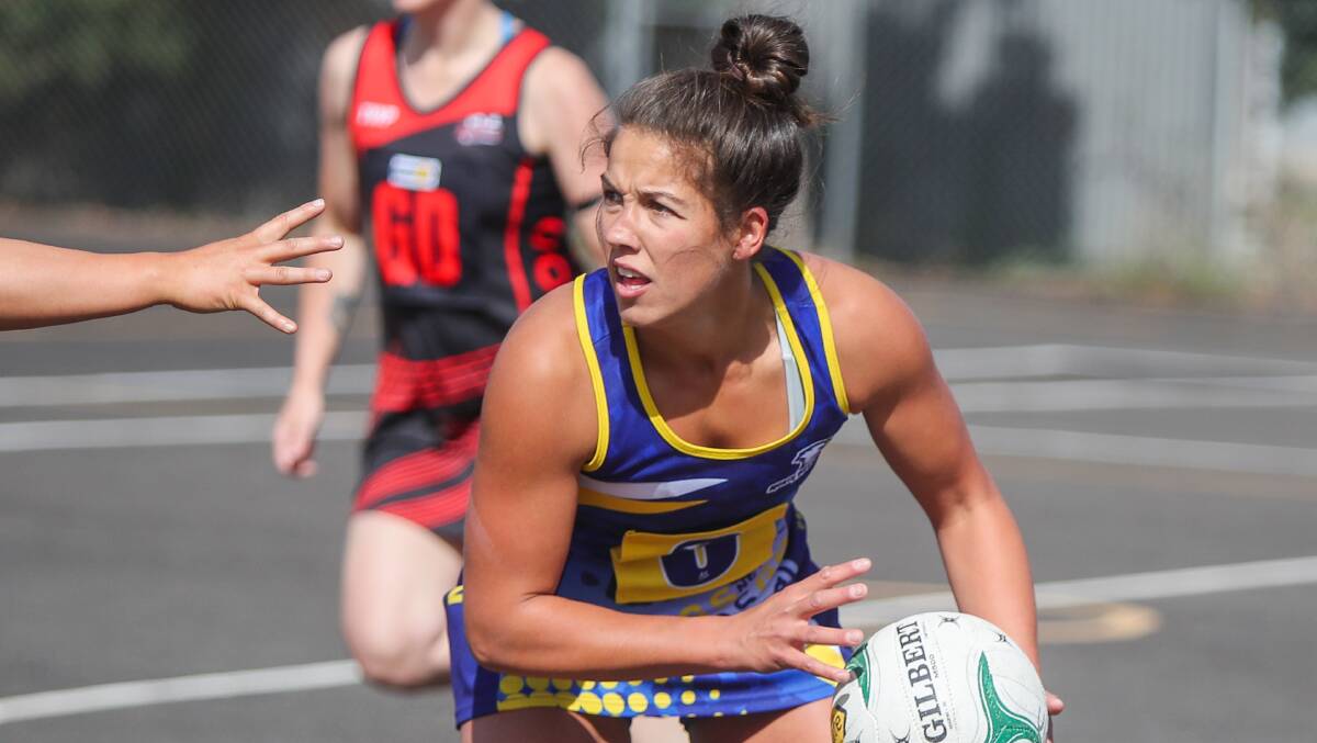 PASS THE BALL: North Warrnambool Eagles' Skye Billings looks for an option. Picture: Chris Doheny
