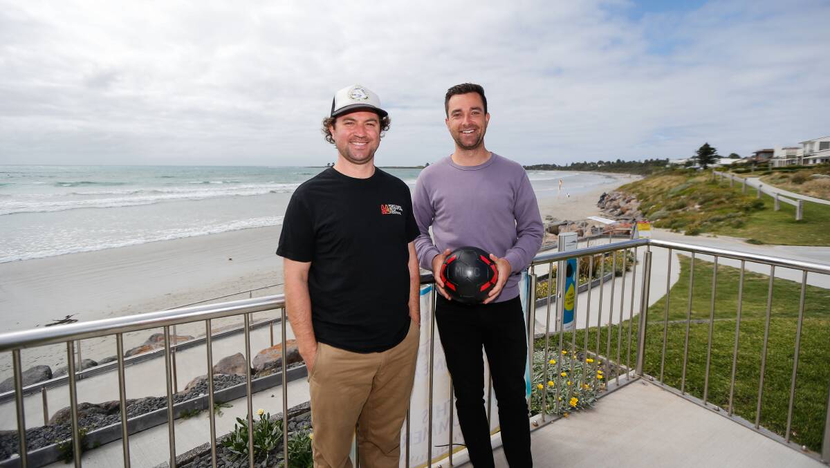 WELCOMING AND FUN: Leon Morton and Woody Bucci are launching Port Fairy Soccer Club. Picture: Anthony Brady