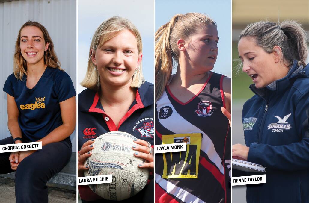 ONES TO WATCH: North Warrnambool Eagles' Georgia Corbett, Terang Mortlake's Laura Ritchie, Koroit's Layla Monk and Port Fairy's Renae Taylor will play big roles this season. 