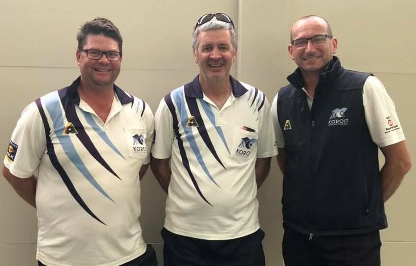 WINNERS ARE GRINNERS: Scott Boschen, Brian 'Blackie' Lenehan and Peter Daly.