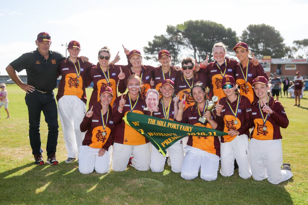WHAT A WIN: Nestles players and coaches celebrate winning the Warrnambool and District Cricket Association women's division premiership. Pictures: Morgan Hancock