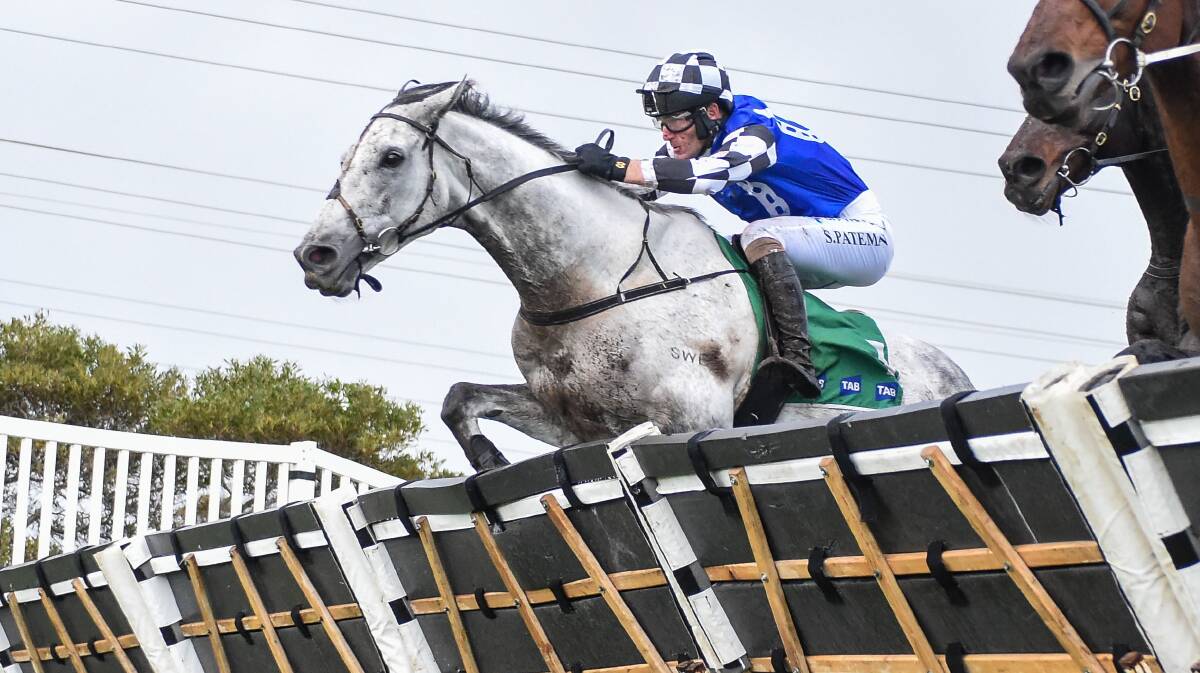 JUMPING: Steven Pateman guides Saunter Boy over a jump in the Galleywood Hurdle. Picture: Racing Photos