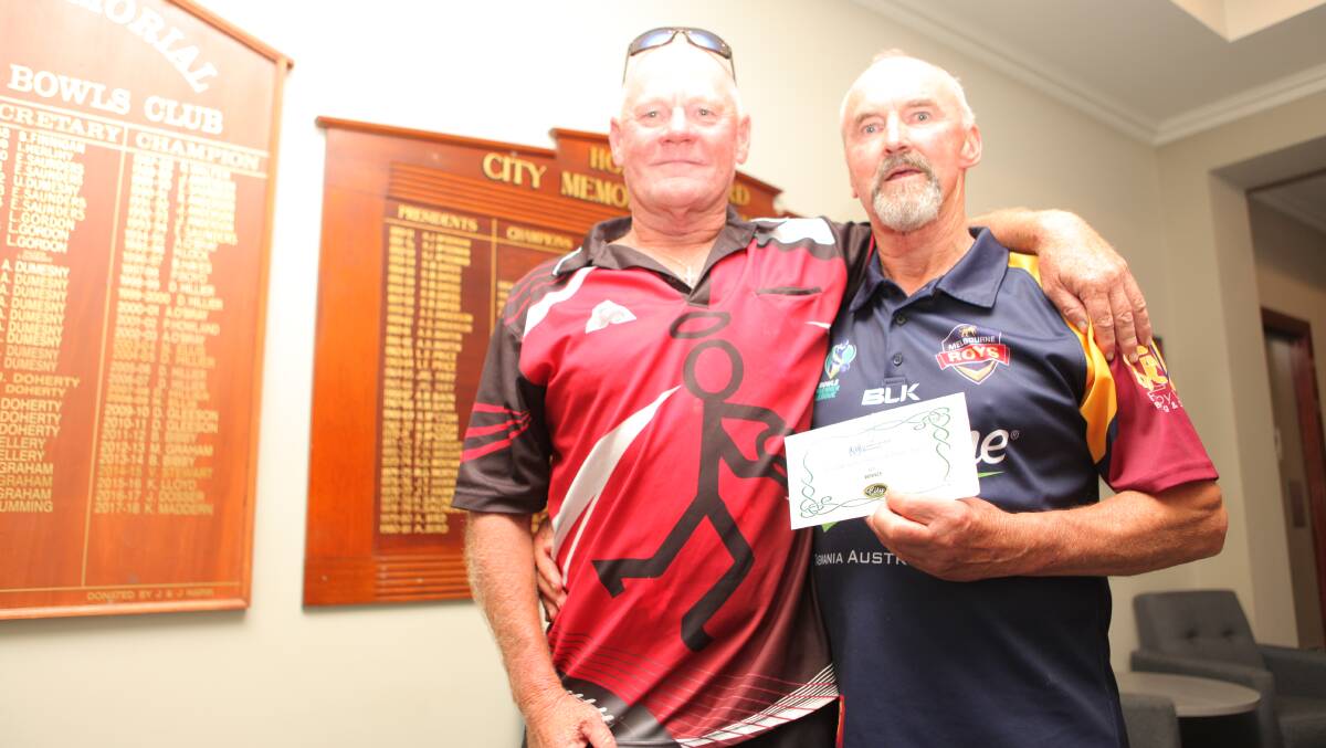 CHAMPIONS: Timboon Bowls Club's Shayne Pudney and Arthur Finch took out the Des Notley Memorial Classic on Thursday.
