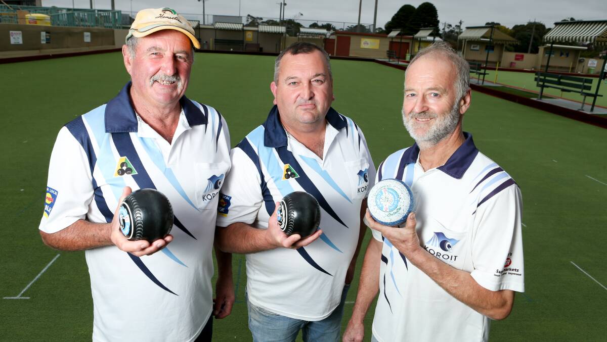 LET'S DO IT: Peter Ellis, Steve Quinlan and Wayne Cooper are ready to play for Koroit in a preliminary final on Saturday. Picture: Chris Doheny