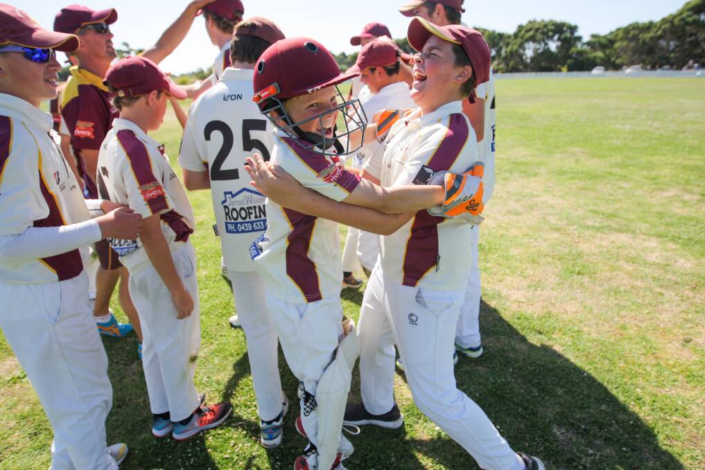 East Warrnambool wicket keeper was ecstatic after winning the under 15s premiership. Picture: Morgan Hancock