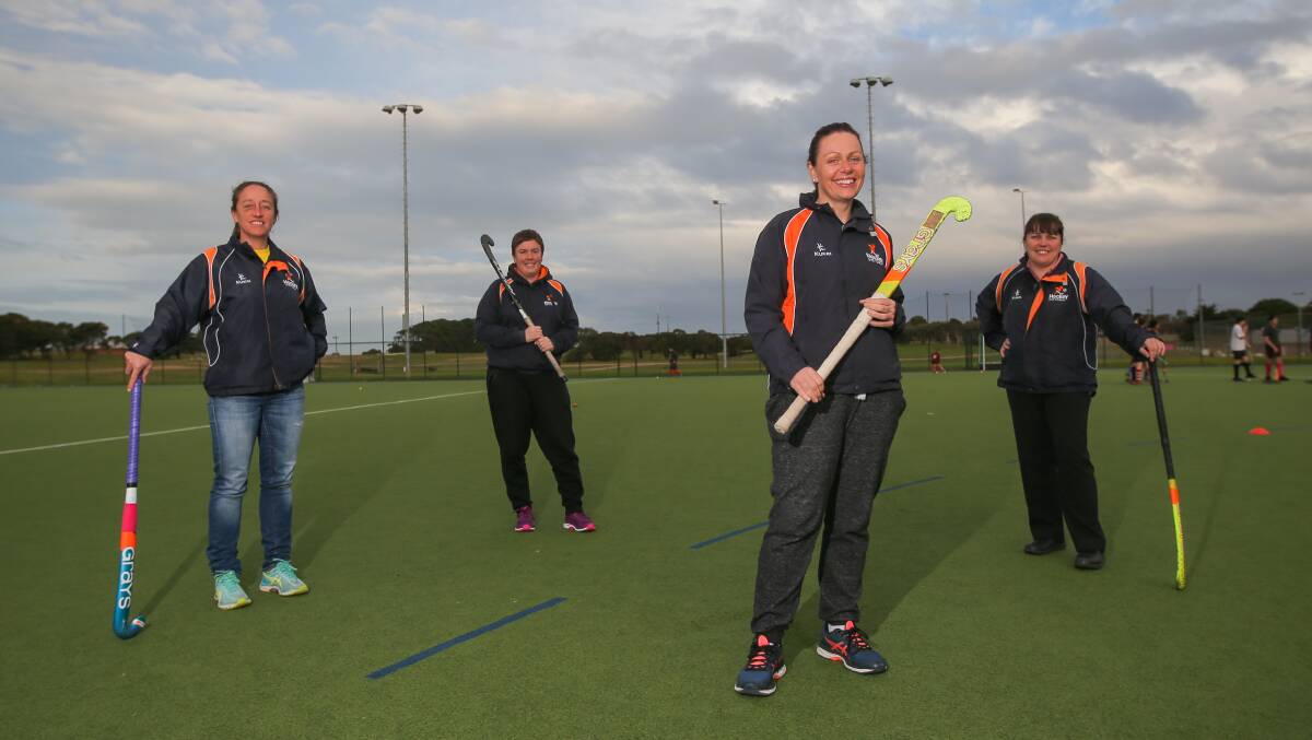 SUCCESS: Warrnambool hockey players Kyme Rowe, Rosie Ballard, Therese Burke and Anna Dyson pictured in July. They tasted success at the Australian Women’s Masters Championships. Picture: Morgan Hancock