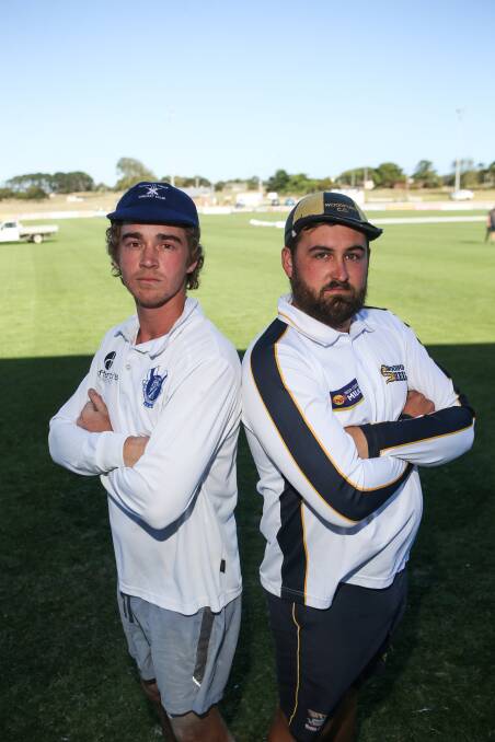 BATTLE: Cam Williams, Russells Creek captain, and Nick Butters, Woodford captain at Reid Oval. Picture: Amy Paton