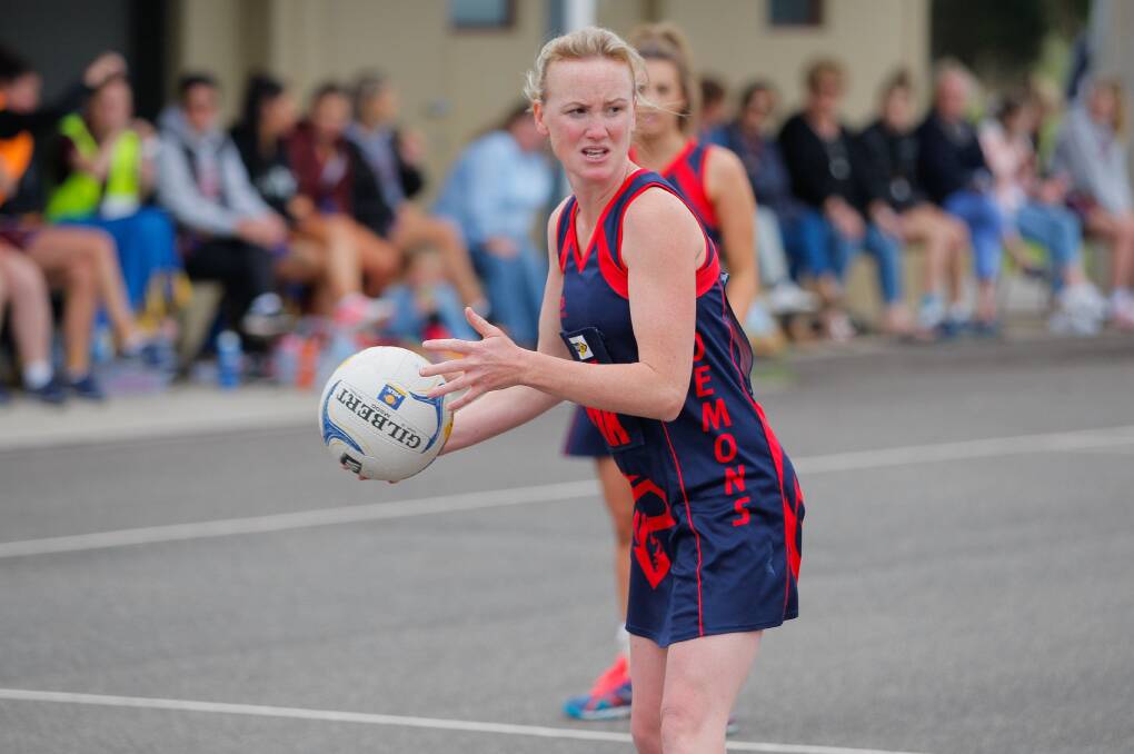 Hayley Plozza of Timboon looks for teammates to pass to. Picture: Morgan Hancock