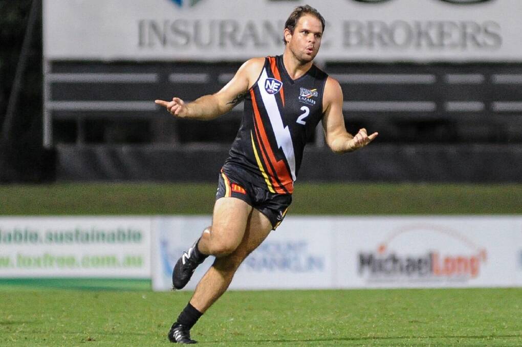 Star: Darren Ewing celebrates a goal for Northern Territory Thunder. Picture: 