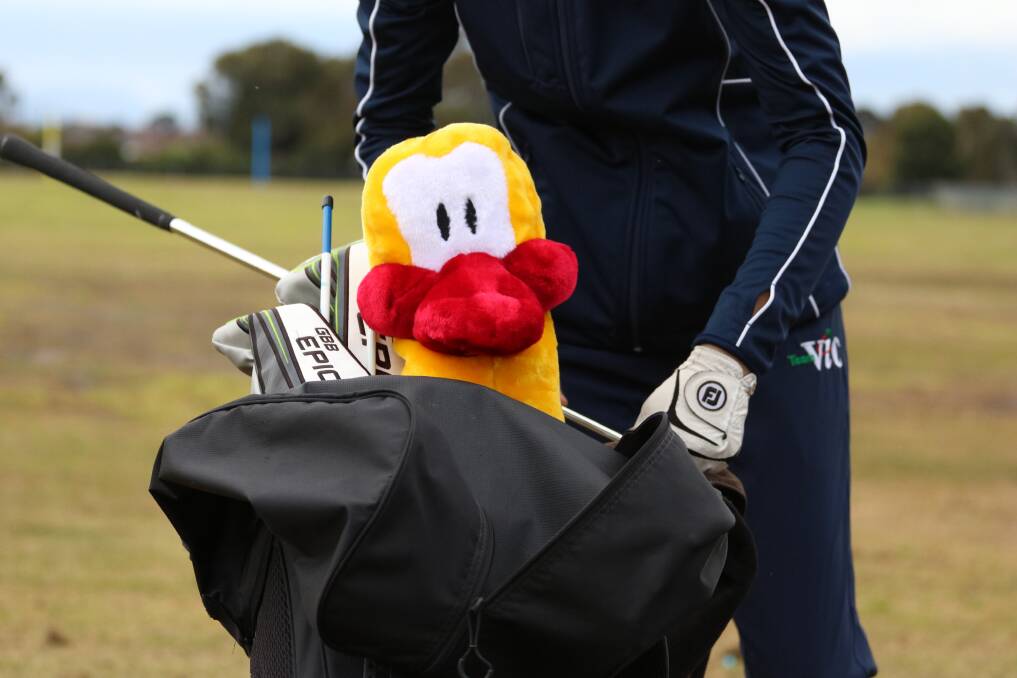 Sign of respect: The 'Leuk the duck' head cover Noah Best and his Victorian teammates will use at the School Sports Australia National Golf Championships. Photo: Brianna Earle