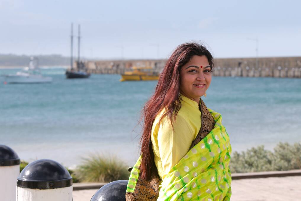 Lights, camera, action: Indian actress and producer Khushbu Sundar was scoping possible movie locations in and around Warrnambool on Wednesday. Picture: Rob Gunstone.