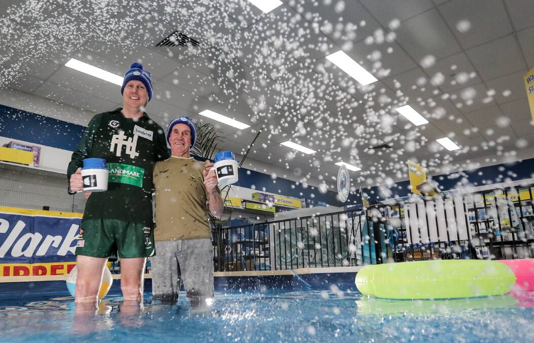 Freezing: HFNL president John Ross and former south-west jockey Neville 'Nifty' Wilson are hosting a BigFreeze fundraiser for MND at the Leura Oval on Saturday. Picture: Morgan Hancock